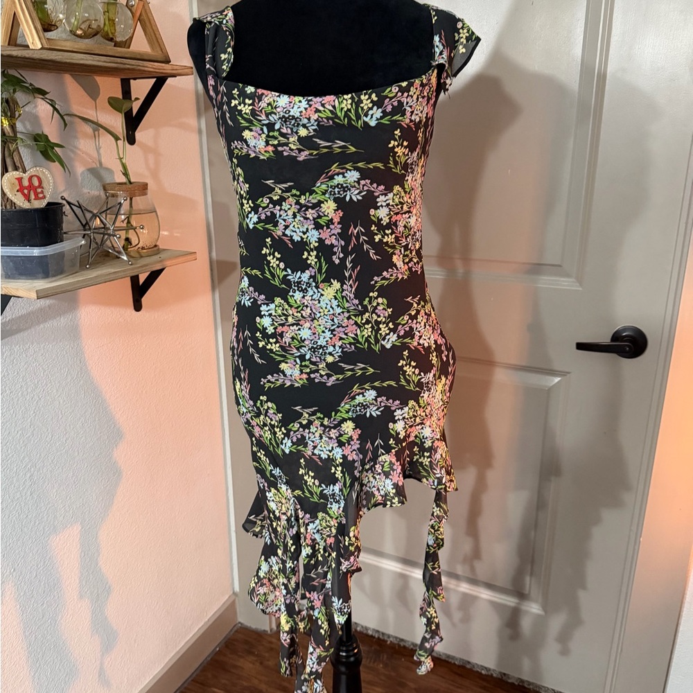 Forever 21 Black Floral Asymmetrical Dress